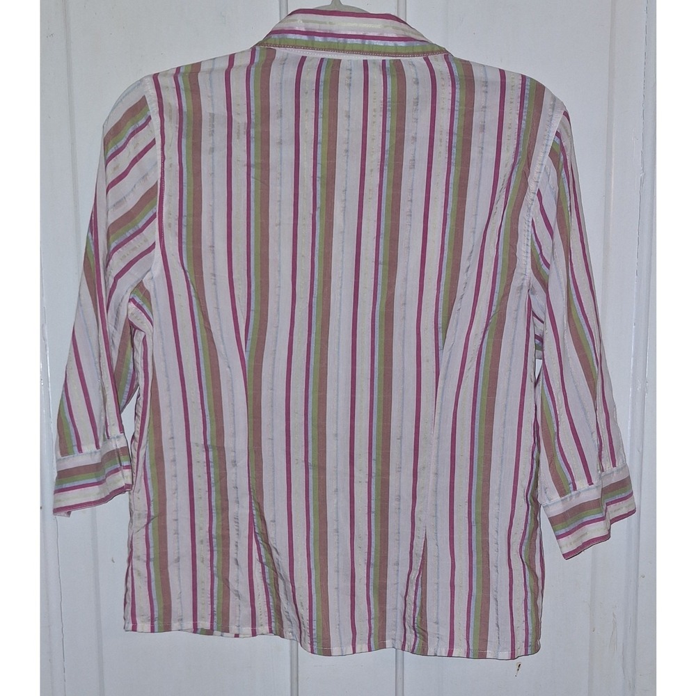 Tony Garment Women's Size XL Stripped Button‎ Up Blouse 3/4 Sleeve Spring Office - Picture 2 of 3